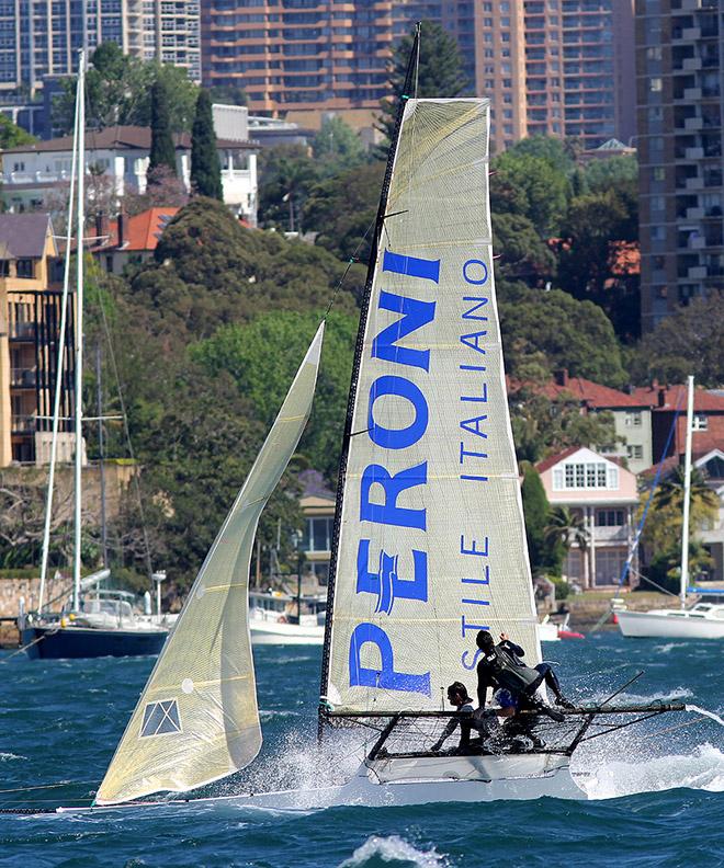 Peroni, capsize coming up © Frank Quealey /Australian 18 Footers League http://www.18footers.com.au